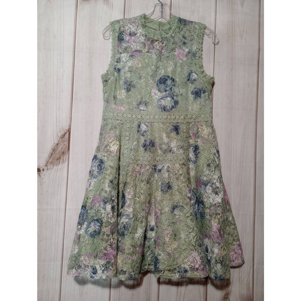 Knit works Dress Girls‎ 16 1/2 Green Lace Overlay Sleeveless